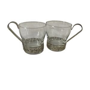 Libbey Glass Vintage Continental Gold Greek Key Coffee Tea Cups